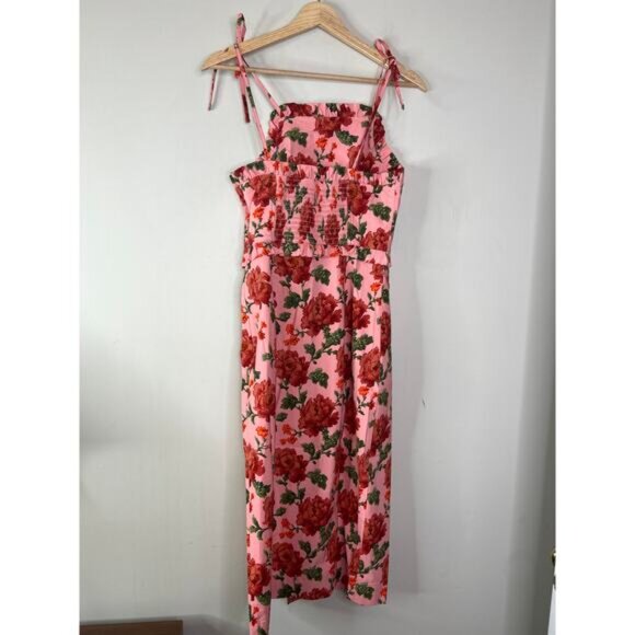 NEW Anthropologie Ruffled Peplum Floral Halter Slit Midi Dress Red Size: Small - Picture 5 of 8